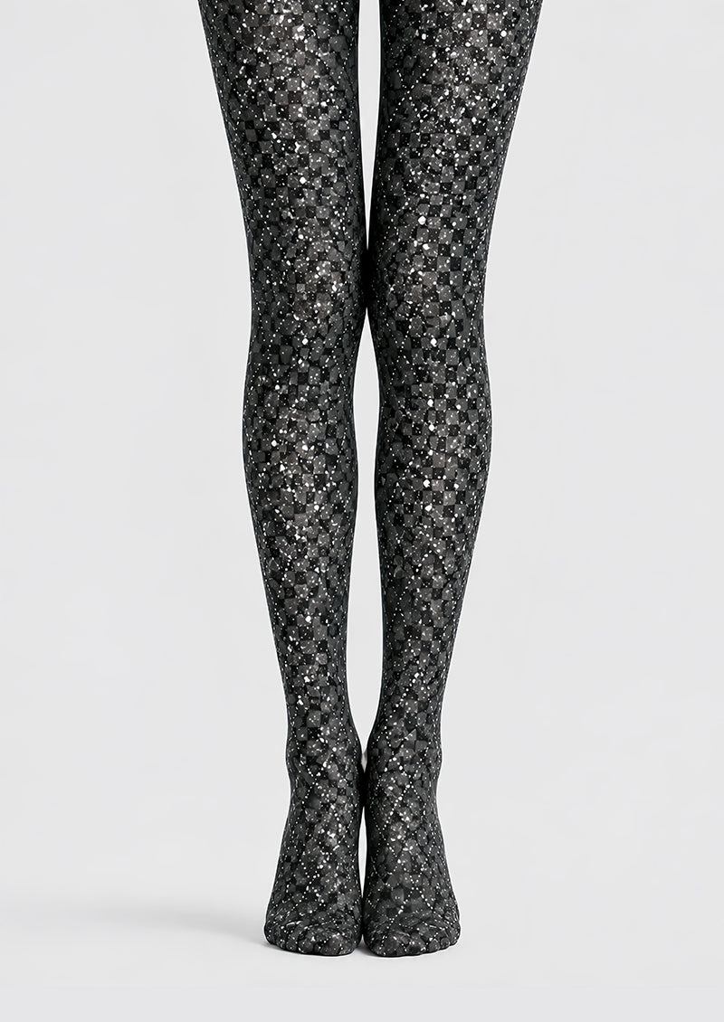 Silver Sparkle Black Tights Night Out Hosiery D68-8