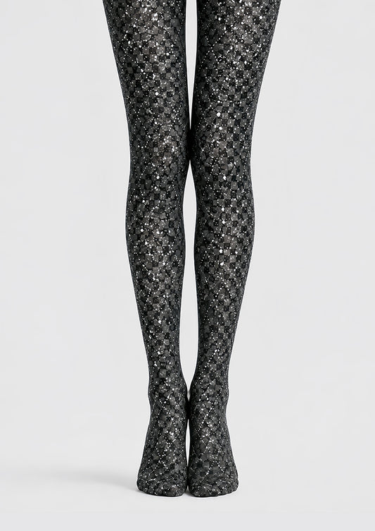 Silver Sparkle Black Tights Night Out Hosiery D68-8