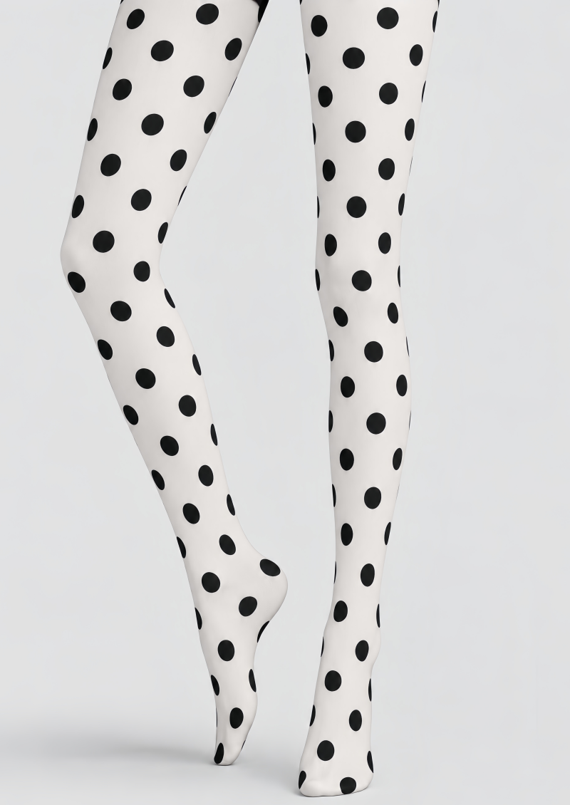 Classic Black Dot White Tights Hosiery Pantyhose D69-10