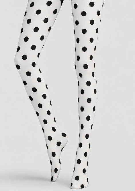 Classic Black Dot White Tights Hosiery Pantyhose D69-10