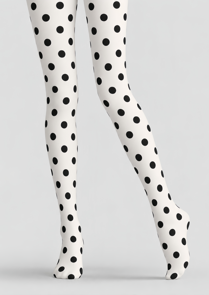 Classic Black Dot White Tights Hosiery Pantyhose D69-10