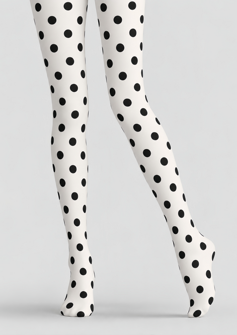 Classic Black Dot White Tights Hosiery Pantyhose D69-10