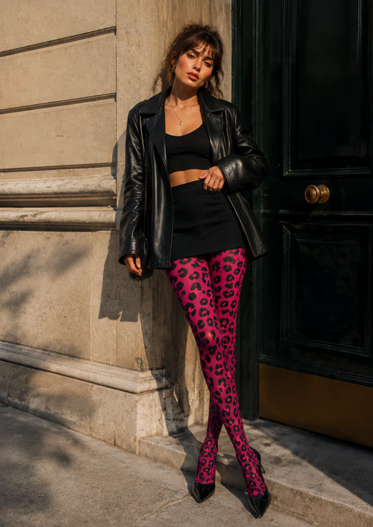 Y2K Pink Leopard Graphic Tights D69-2