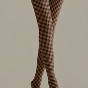 Brown Classic Fall Houndstooth Print Tights D69-3