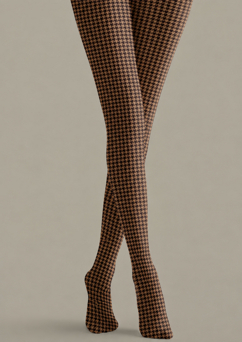 Brown Classic Fall Houndstooth Print Tights D69-3