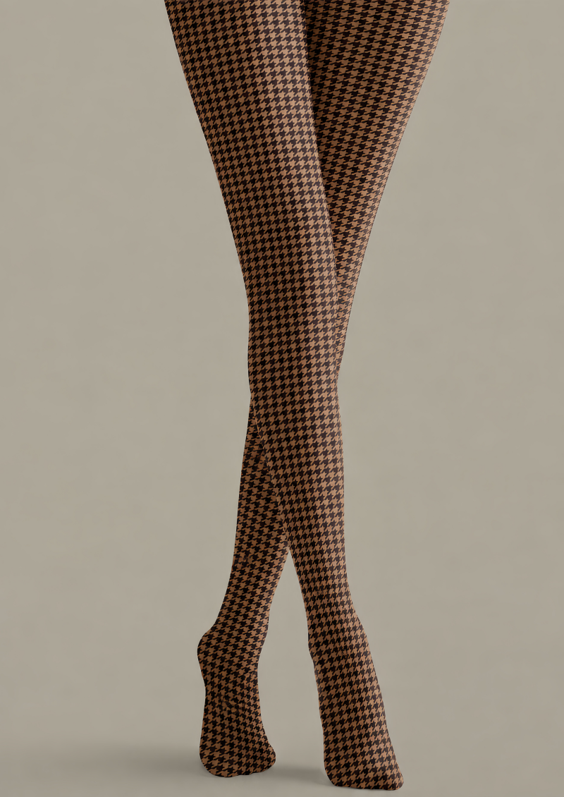 Brown Classic Fall Houndstooth Print Tights D69-3