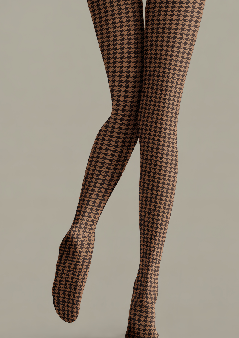 Brown Classic Fall Houndstooth Print Tights D69-3