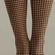 Brown Classic Fall Houndstooth Print Tights D69-3