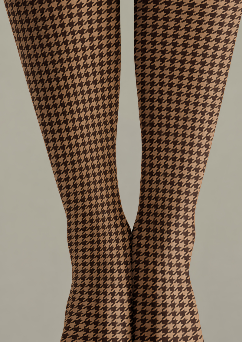 Brown Classic Fall Houndstooth Print Tights D69-3