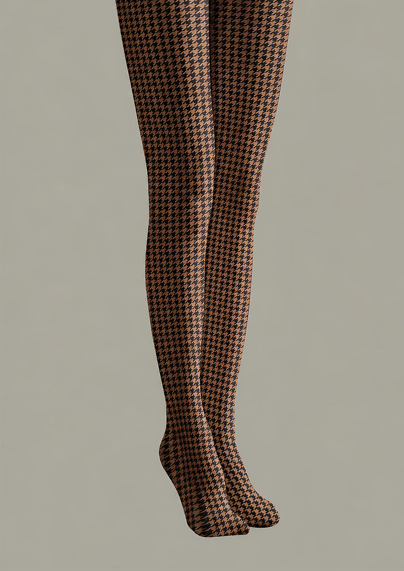 Brown Classic Fall Houndstooth Print Tights D69-3