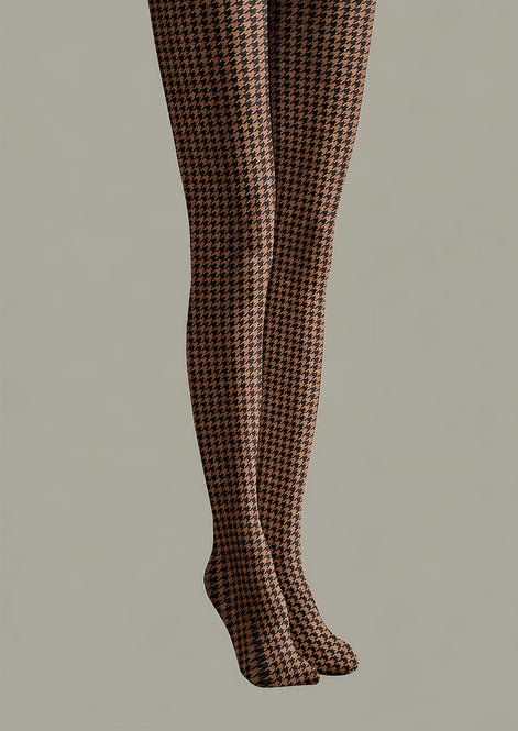 Brown Classic Fall Houndstooth Print Tights D69-3
