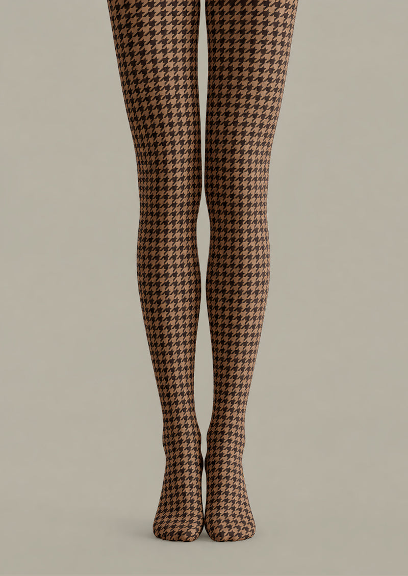 Brown Classic Fall Houndstooth Print Tights D69-3