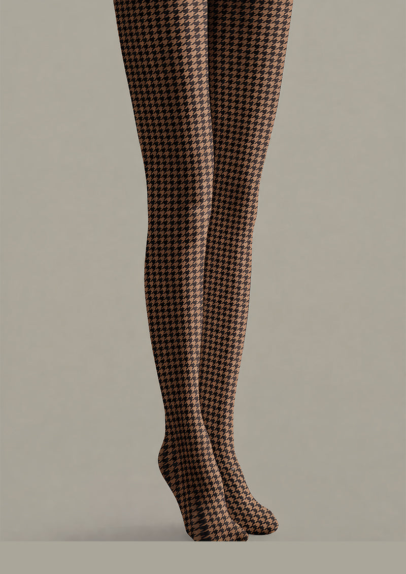 Brown Classic Fall Houndstooth Print Tights D69-3