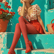Retro Coral Polka Dot Tights Hosiery Pantyhose D69-7