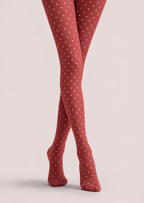 Retro Coral Polka Dot Tights Hosiery Pantyhose D69-7