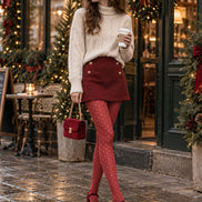 Retro Coral Polka Dot Tights Hosiery Pantyhose D69-7