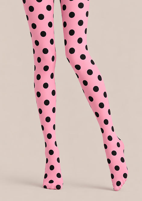 Y2K Pink Polka Dot Pattern Tights Hosiery Pantyhose D69-8