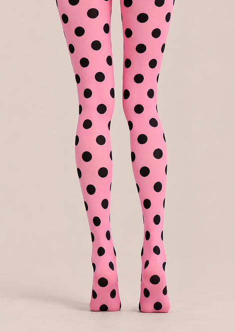 Y2K Pink Polka Dot Pattern Tights Hosiery Pantyhose D69-8