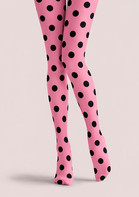 Y2K Pink Polka Dot Pattern Tights Hosiery Pantyhose D69-8