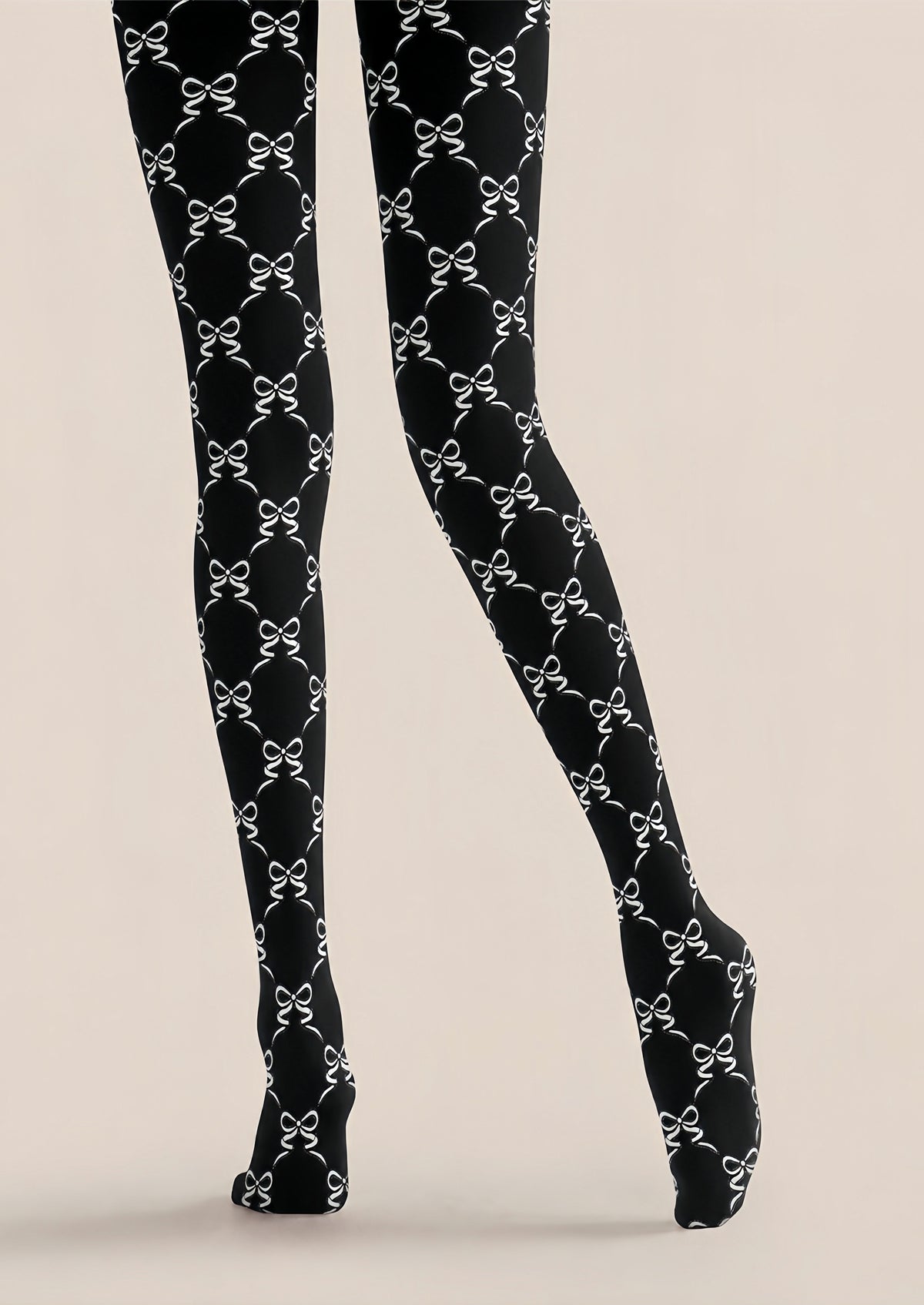 Black White Bow Print Tights Hosiery Pantyhose Z68-4