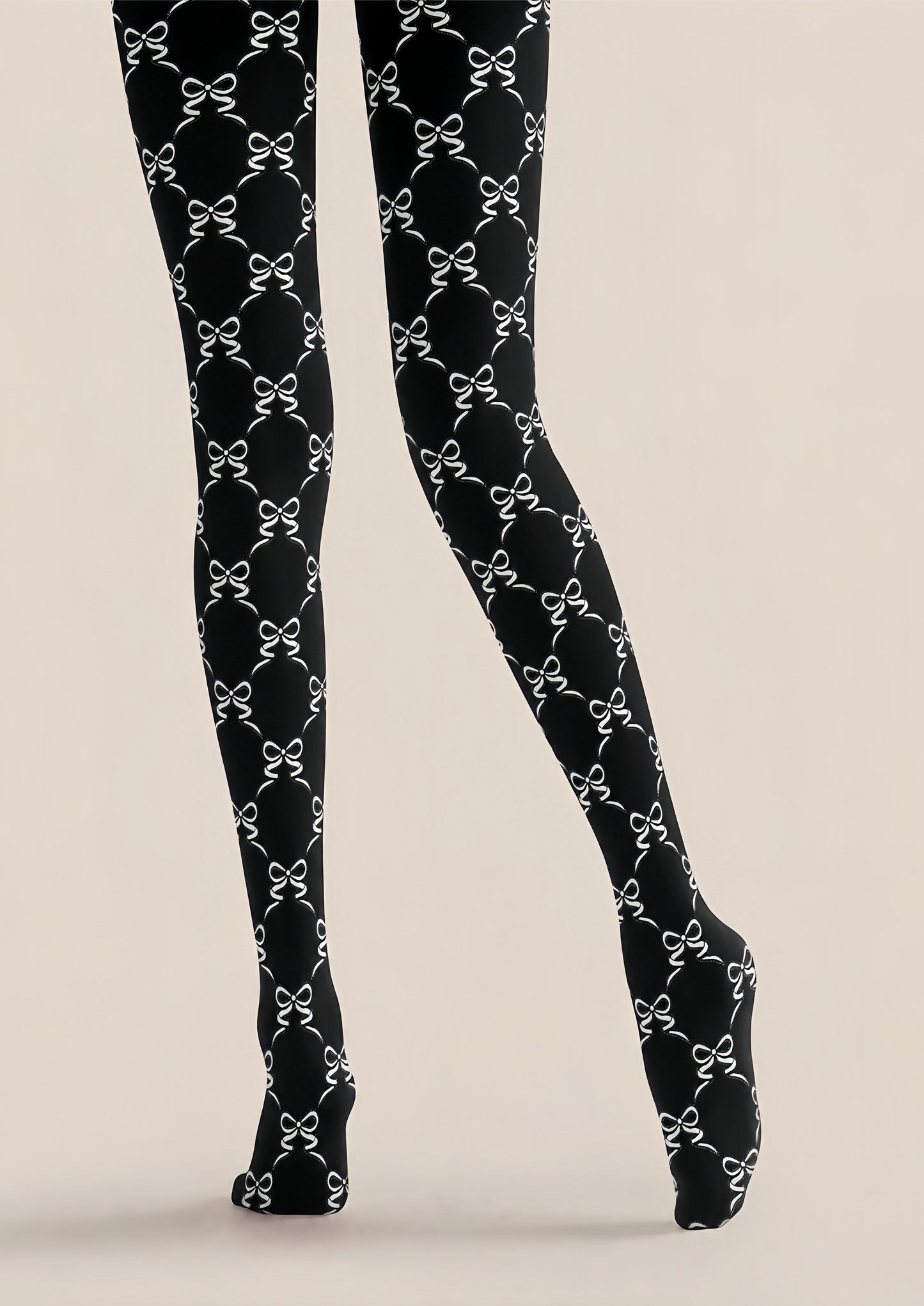 Black White Bow Print Tights Hosiery Pantyhose Z68-4