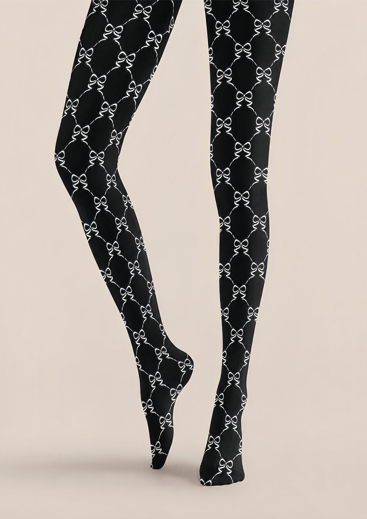 Black White Bow Print Tights Hosiery Pantyhose Z68-4