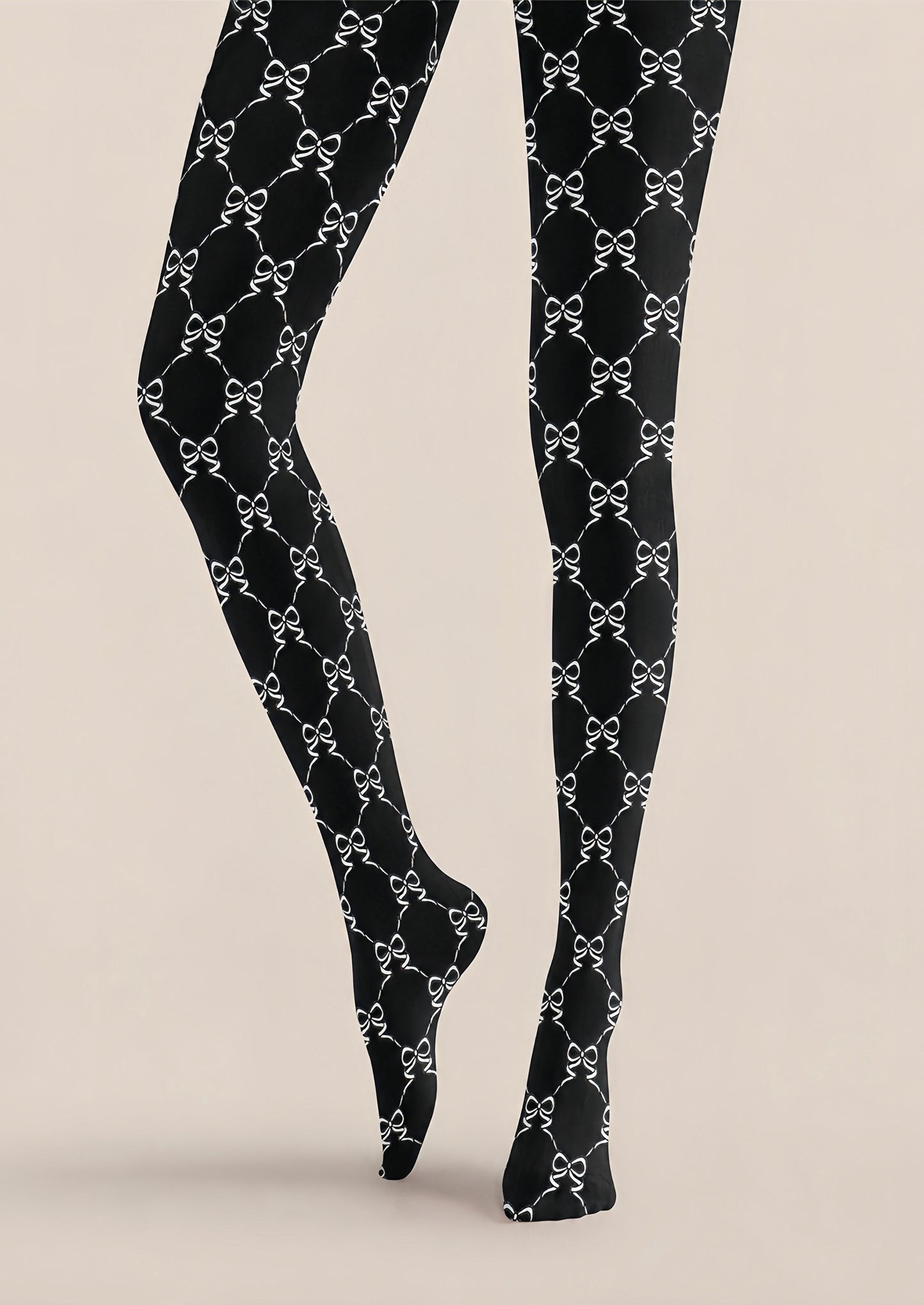 Black White Bow Print Tights Hosiery Pantyhose Z68-4