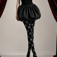 Black White Bow Print Tights Hosiery Pantyhose Z68-4