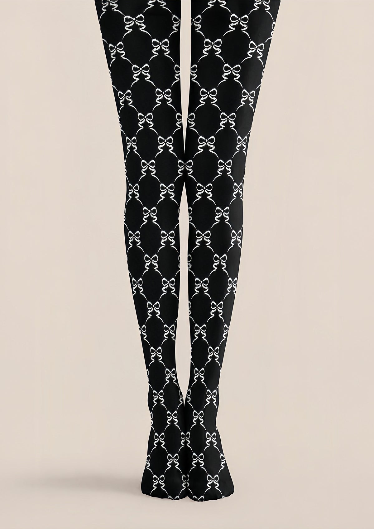 Black White Bow Print Tights Hosiery Pantyhose Z68-4