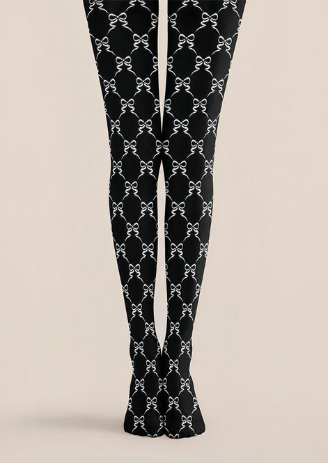 Black White Bow Print Tights Hosiery Pantyhose Z68-4