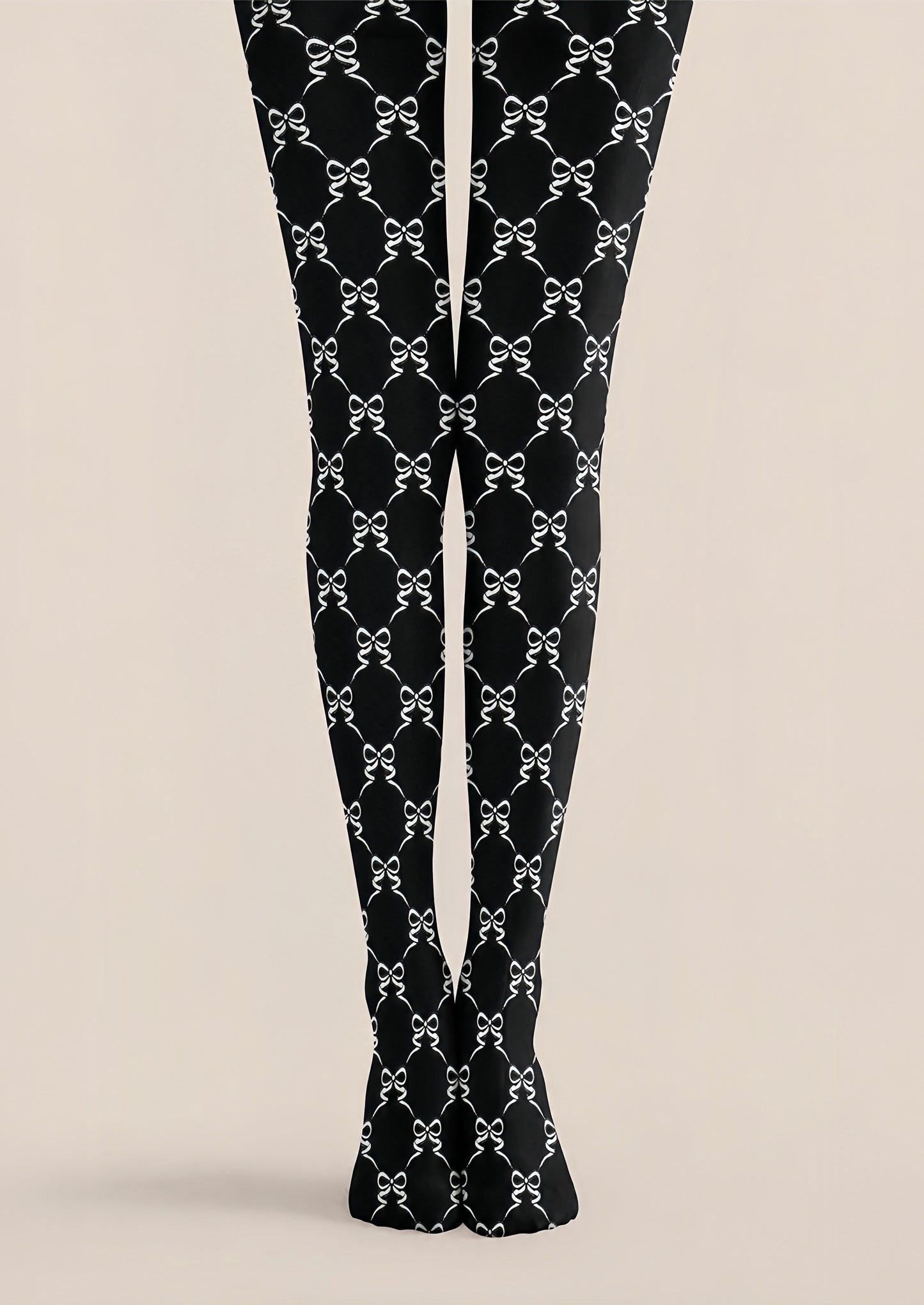 Black White Bow Print Tights Hosiery Pantyhose Z68-4