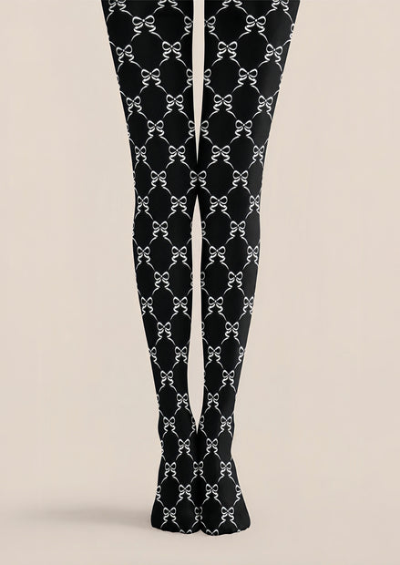 Black White Bow Print Tights Hosiery Pantyhose Z68-4