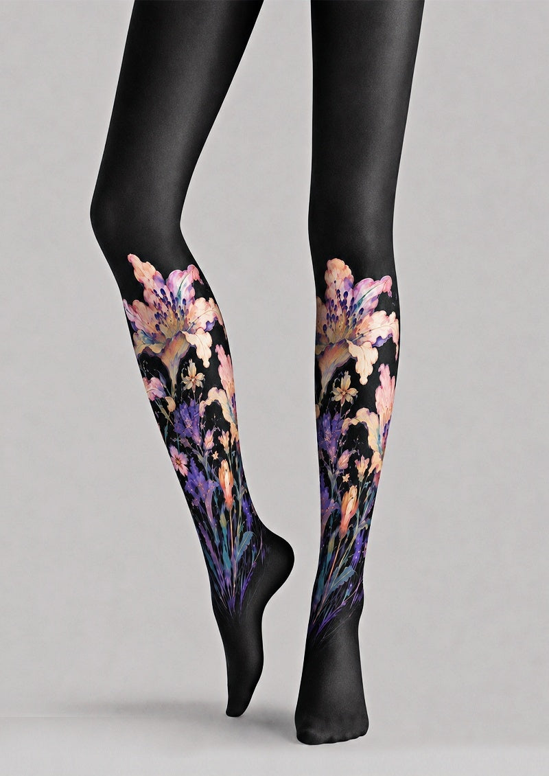 Dark Floral Print Tights Hosiery Pantyhose Z68-6