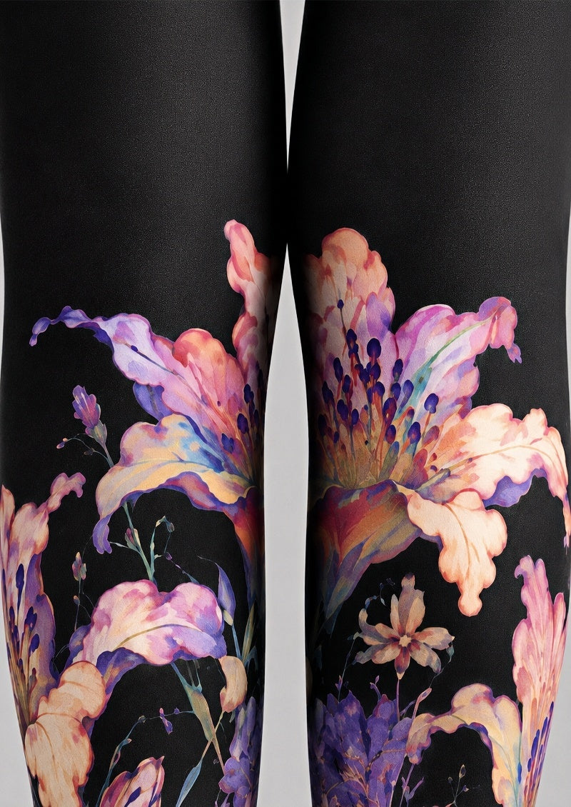 Dark Floral Print Tights Hosiery Pantyhose Z68-6
