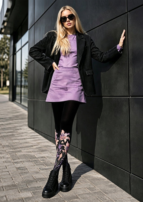 Dark Floral Print Tights Hosiery Pantyhose Z68-6