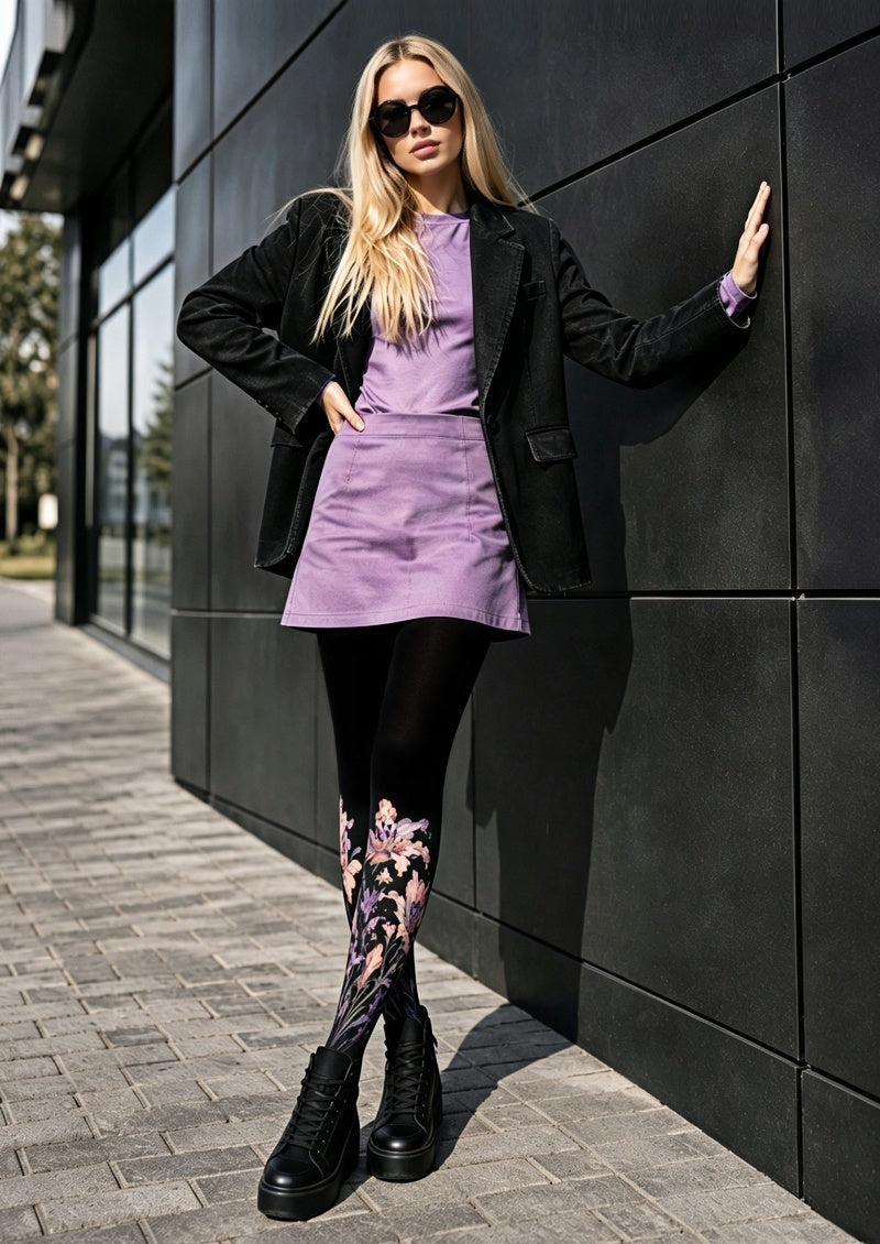 Dark Floral Print Tights Hosiery Pantyhose Z68-6