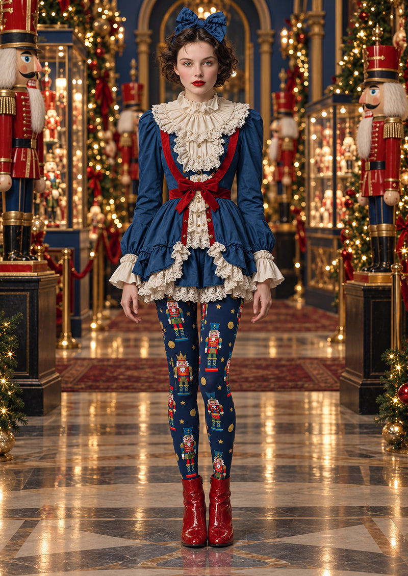 Navy Nutcracker Soldier Print Tights Pantyhose H610-10