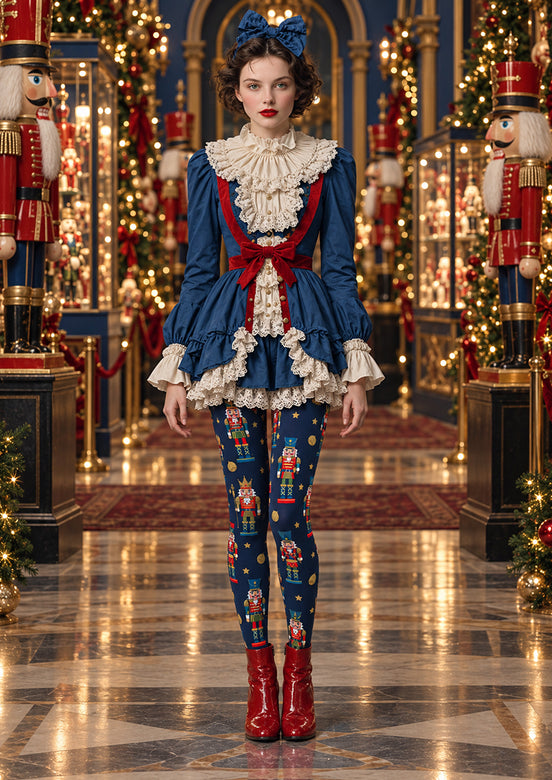 Navy Nutcracker Soldier Print Tights Pantyhose H610-10