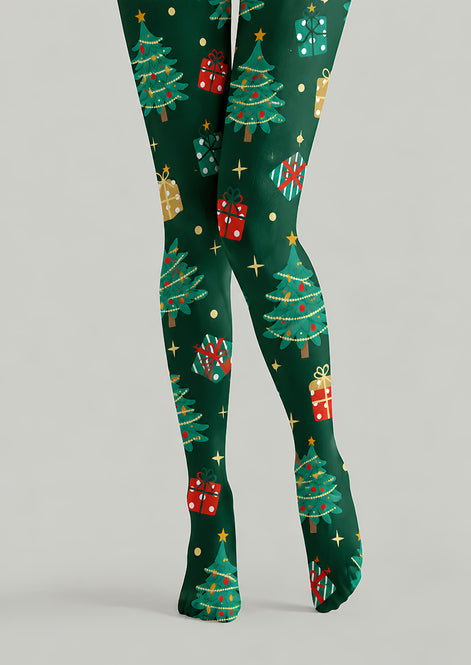 Christmas Tree Gift Box Print Tights Pantyhose H610-11