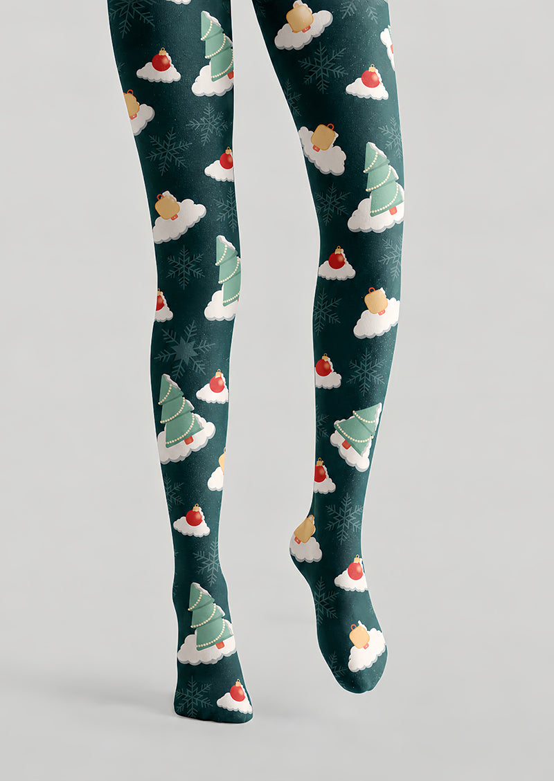 Christmas Tree Cloud Graphic Print Tights Pantyhose H610-12