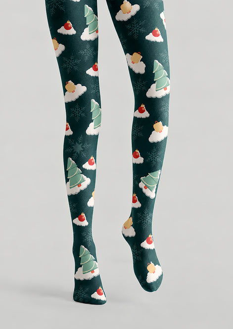 Christmas Tree Cloud Graphic Print Tights Pantyhose H610-12