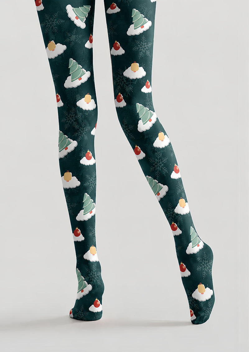 Christmas Tree Cloud Graphic Print Tights Pantyhose H610-12