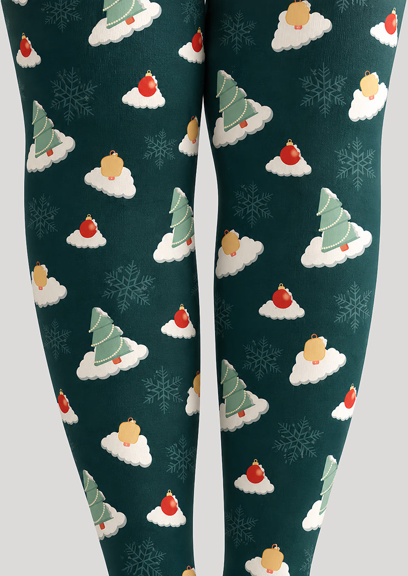 Christmas Tree Cloud Graphic Print Tights Pantyhose H610-12