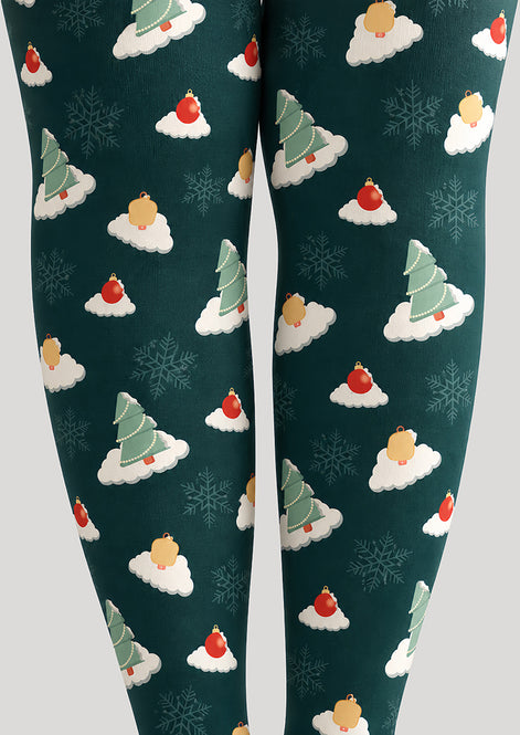 Christmas Tree Cloud Graphic Print Tights Pantyhose H610-12