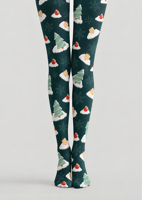 Christmas Tree Cloud Graphic Print Tights Pantyhose H610-12