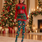 Christmas Bauble Holly Candy Cane Print Tights H610-14