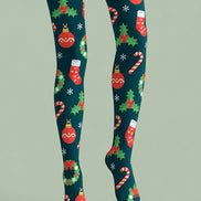 Christmas Bauble Holly Candy Cane Print Tights H610-14