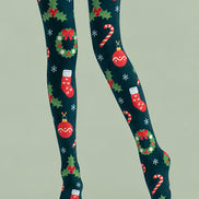 Christmas Bauble Holly Candy Cane Print Tights H610-14
