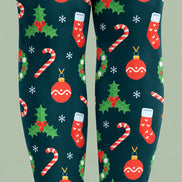 Christmas Bauble Holly Candy Cane Print Tights H610-14
