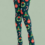 Christmas Bauble Holly Candy Cane Print Tights H610-14
